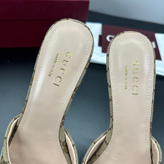 GUCCI 26S HIGH-HEELED SANDALS 50 MM IN DARK BEIGE CANVAS