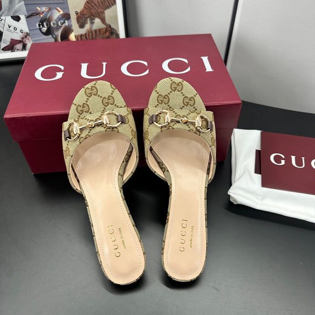 GUCCI 26S HIGH-HEELED SANDALS 50 MM IN DARK BEIGE CANVAS