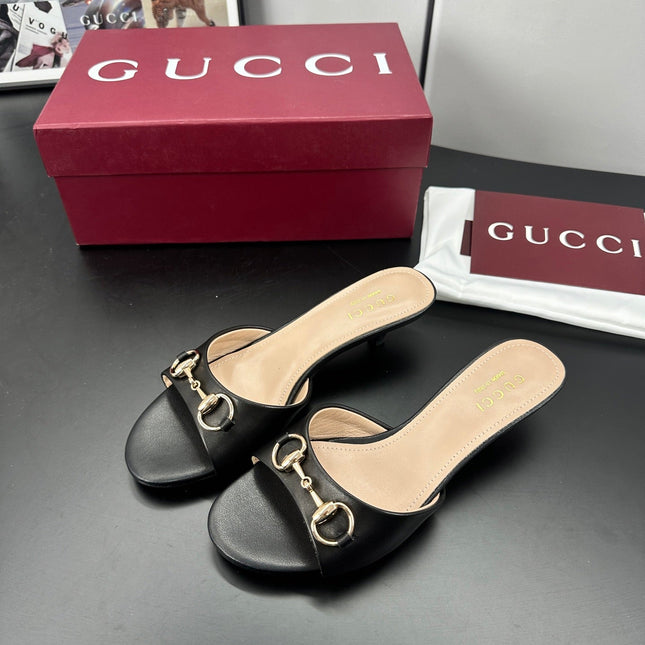 GUCCI 26S HIGH-HEELED SANDALS 50 MM IN BLACK CALFSKIN