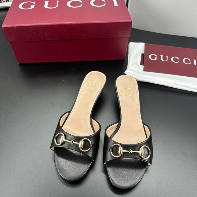 GUCCI 26S HIGH-HEELED SANDALS 50 MM IN BLACK CALFSKIN