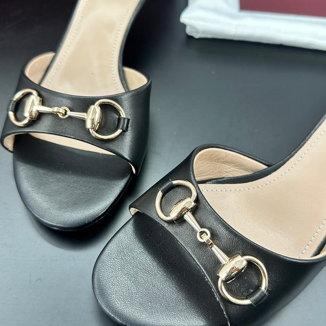 GUCCI 26S HIGH-HEELED SANDALS 50 MM IN BLACK CALFSKIN