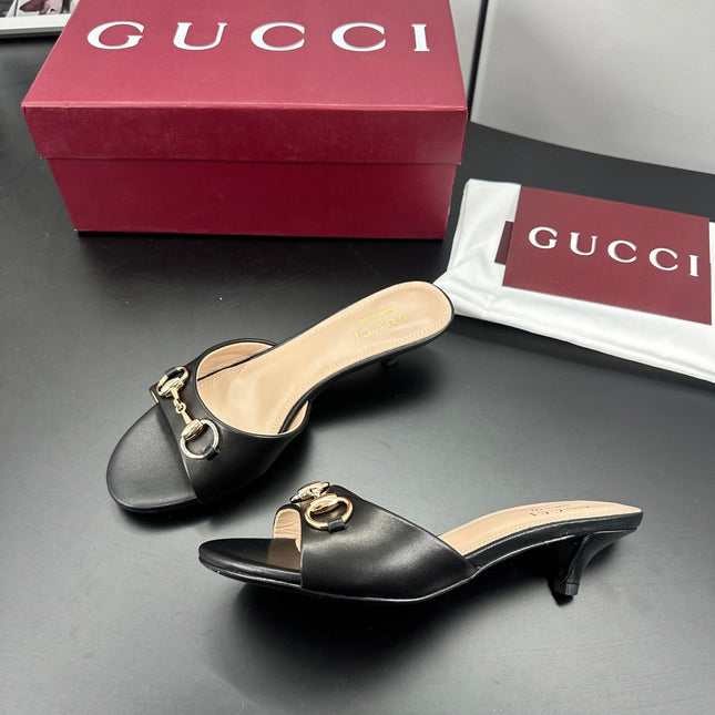 GUCCI 26S HIGH-HEELED SANDALS 50 MM IN BLACK CALFSKIN