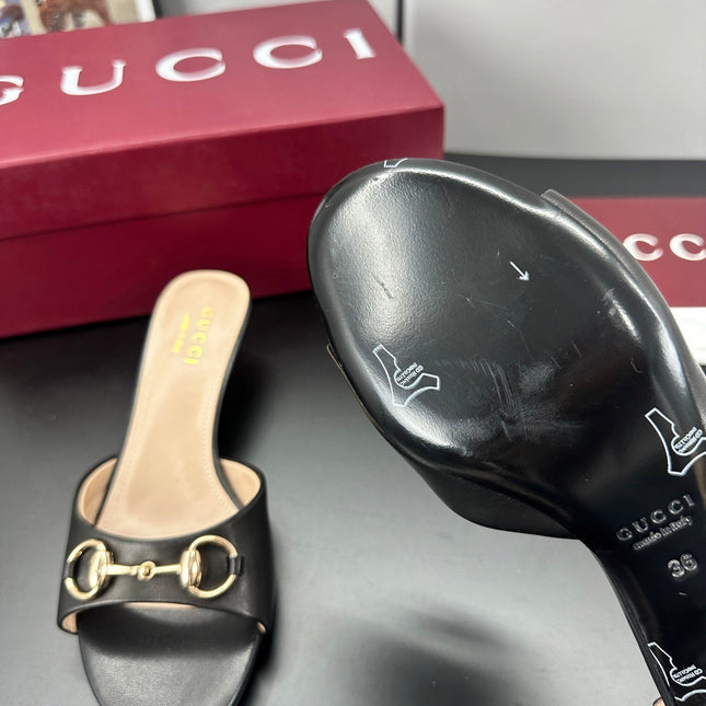 GUCCI 26S HIGH-HEELED SANDALS 50 MM IN BLACK CALFSKIN