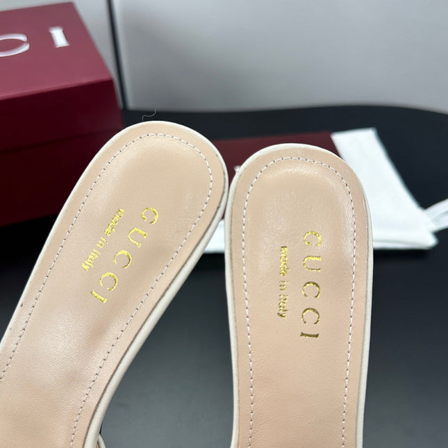 GUCCI 26S HIGH-HEELED SANDALS 50 MM IN CREAM WHITE CALFSKIN