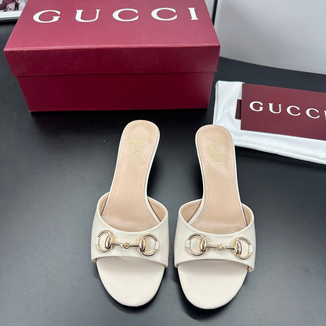 GUCCI 26S HIGH-HEELED SANDALS 50 MM IN CREAM WHITE CALFSKIN