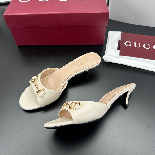 GUCCI 26S HIGH-HEELED SANDALS 50 MM IN CREAM WHITE CALFSKIN