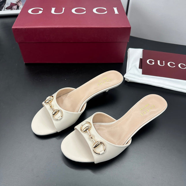 GUCCI 26S HIGH-HEELED SANDALS 50 MM IN CREAM WHITE CALFSKIN