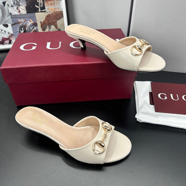 GUCCI 26S HIGH-HEELED SANDALS 50 MM IN CREAM WHITE CALFSKIN