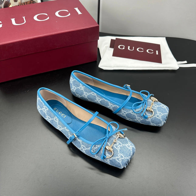 GUCCI 26S BALLET FLATS IN BLUE DENIM