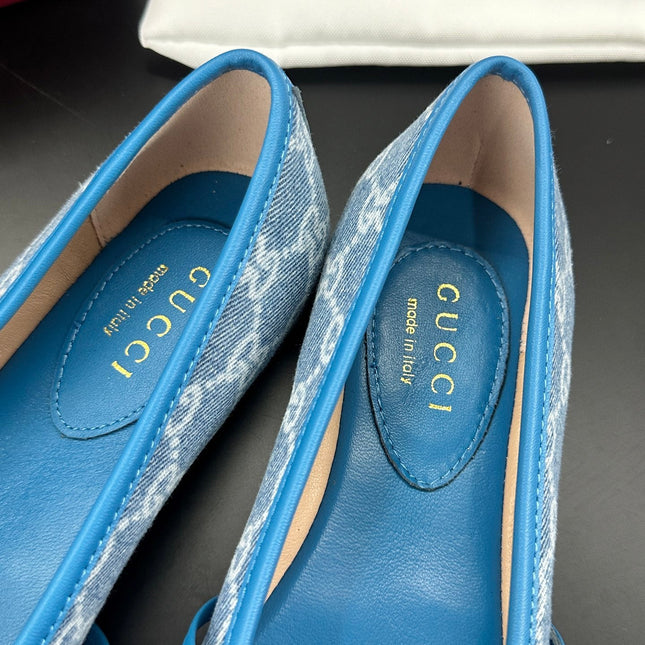 GUCCI 26S BALLET FLATS IN BLUE DENIM