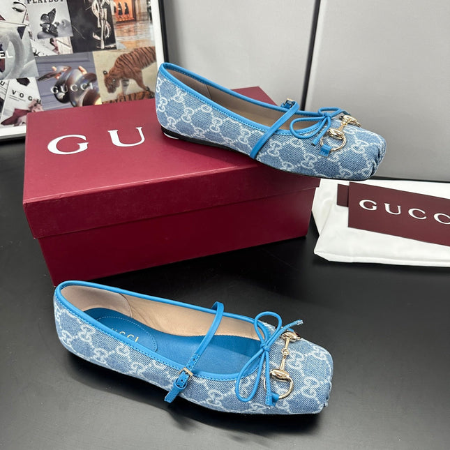GUCCI 26S BALLET FLATS IN BLUE DENIM