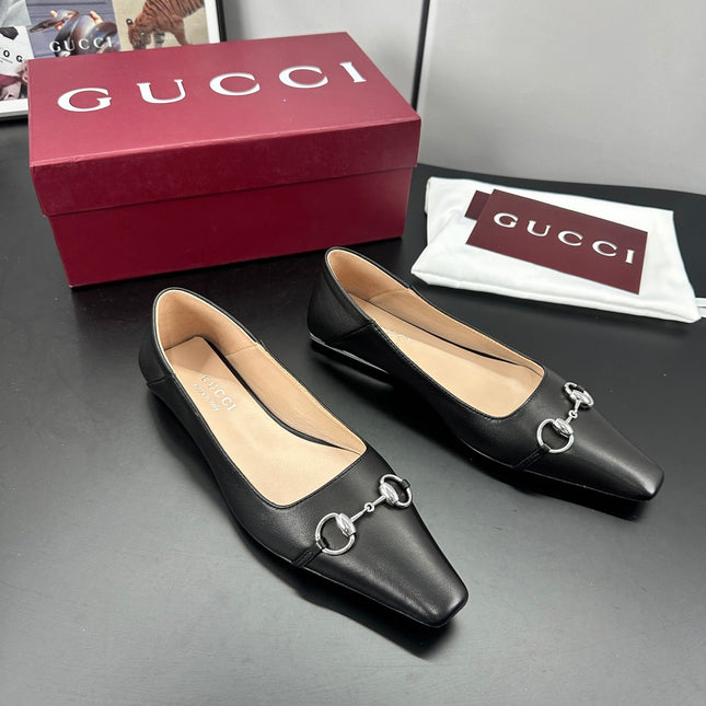 GUCCI 26S VITTORIA BALLERINA SHOES IN BLACK CALFSKIN