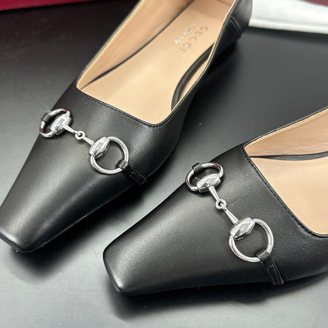 GUCCI 26S VITTORIA BALLERINA SHOES IN BLACK CALFSKIN