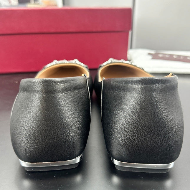 GUCCI 26S VITTORIA BALLERINA SHOES IN BLACK CALFSKIN