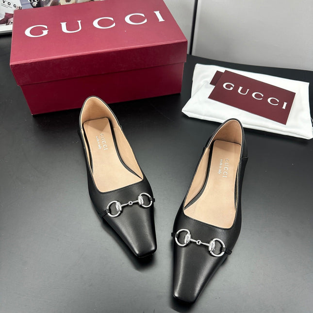 GUCCI 26S VITTORIA BALLERINA SHOES IN BLACK CALFSKIN