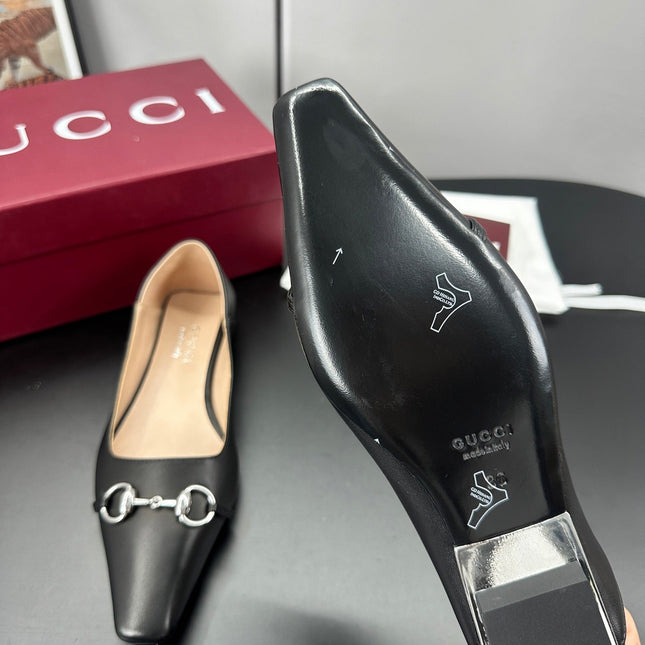 GUCCI 26S VITTORIA BALLERINA SHOES IN BLACK CALFSKIN