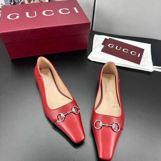 GUCCI 26S VITTORIA BALLERINA SHOES IN RED CALFSKIN