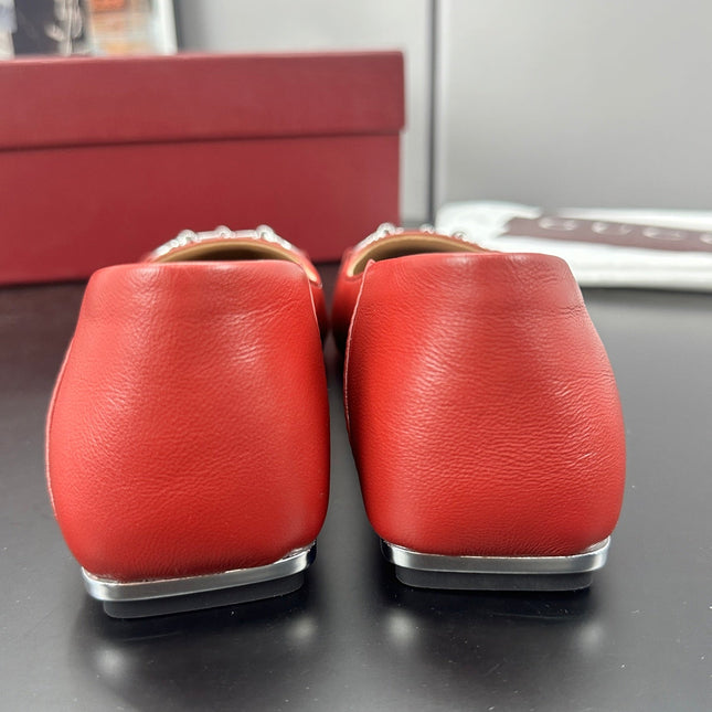 GUCCI 26S VITTORIA BALLERINA SHOES IN RED CALFSKIN