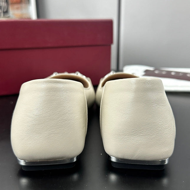 GUCCI 26S VITTORIA BALLERINA SHOES IN CREAM WHITE CALFSKIN