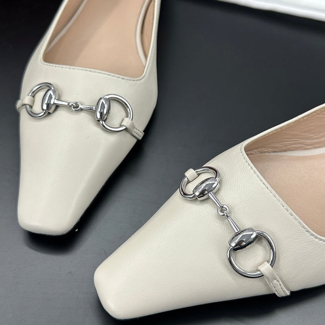 GUCCI 26S VITTORIA BALLERINA SHOES IN CREAM WHITE CALFSKIN