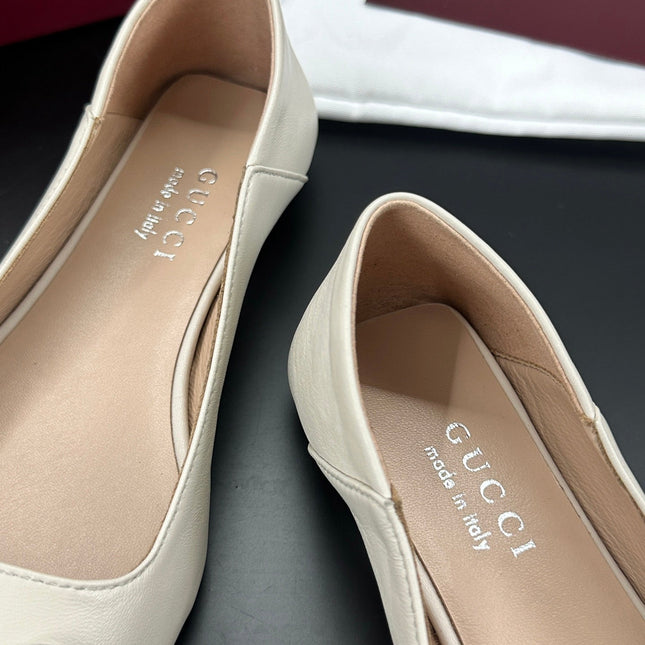 GUCCI 26S VITTORIA BALLERINA SHOES IN CREAM WHITE CALFSKIN