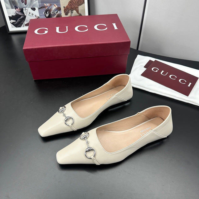 GUCCI 26S VITTORIA BALLERINA SHOES IN CREAM WHITE CALFSKIN
