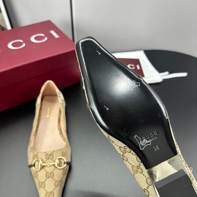 GUCCI 26S VITTORIA BALLERINA SHOES IN DARK BEIGE CANVAS