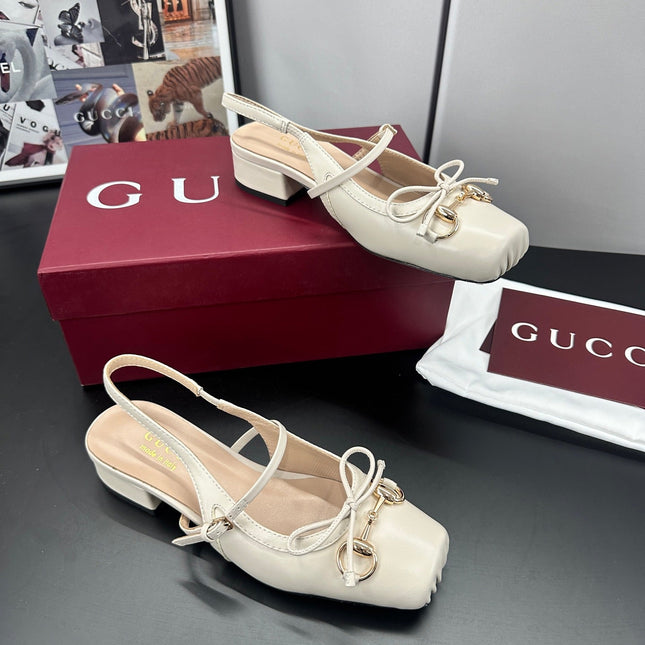 GUCCI 26S SLINGBACK 25 MM IN CREAM WHITE CALFSKIN
