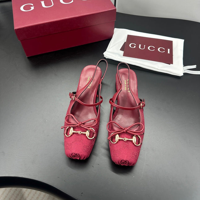 GUCCI 26S SLINGBACK 25 MM IN RED CANVAS