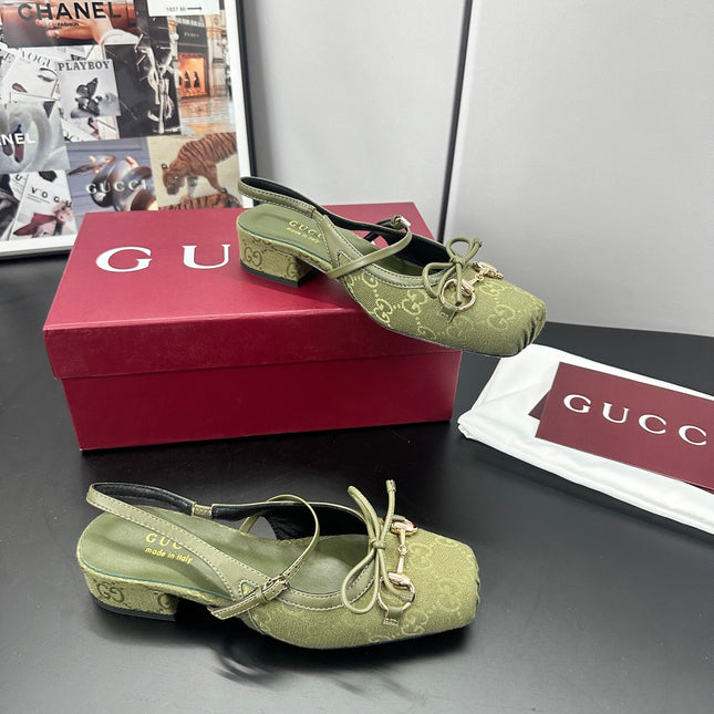 GUCCI 26S SLINGBACK 25 MM IN MOSS GREEN CANVAS