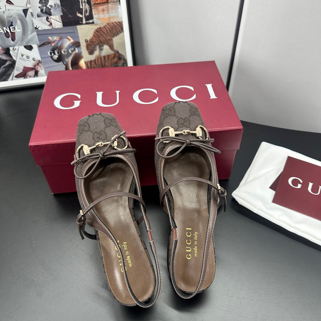 GUCCI 26S SLINGBACK 25 MM IN TAUPE BROWN CANVAS