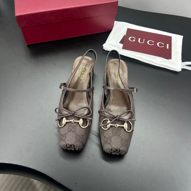 GUCCI 26S SLINGBACK 25 MM IN TAUPE BROWN CANVAS
