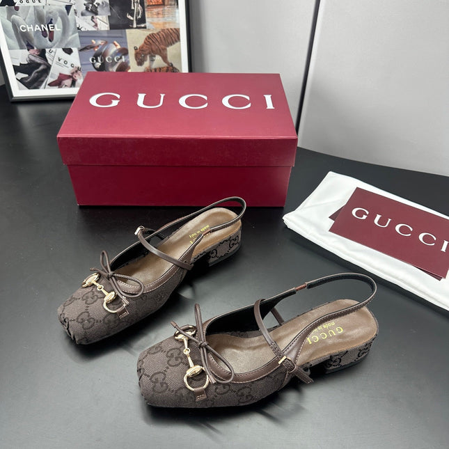 GUCCI 26S SLINGBACK 25 MM IN TAUPE BROWN CANVAS
