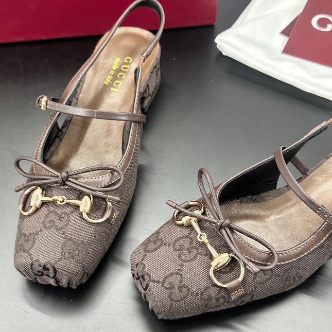 GUCCI 26S SLINGBACK 25 MM IN TAUPE BROWN CANVAS