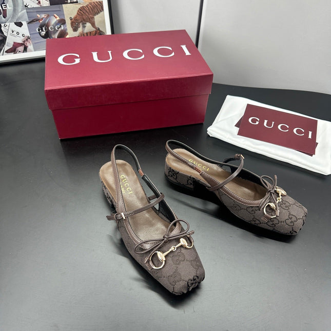 GUCCI 26S SLINGBACK 25 MM IN TAUPE BROWN CANVAS