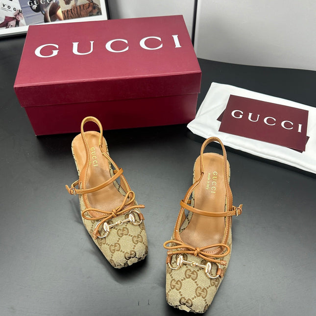 GUCCI 26S SLINGBACK 25 MM IN DARK BEIGE CANVAS