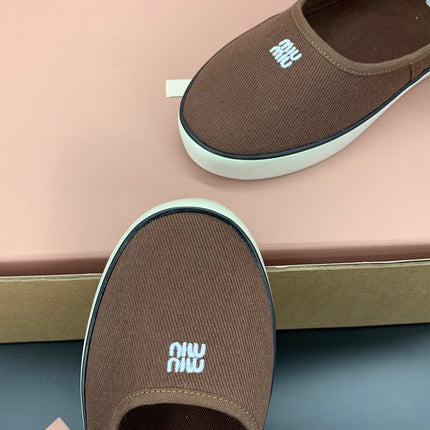 MIUMIU 26S MARY JANE FLATS IN DARK BROWN CANVAS LOGO