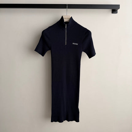 MIUMIU 26S HALF-ZIP RIBBED KNIT DRESS 1544