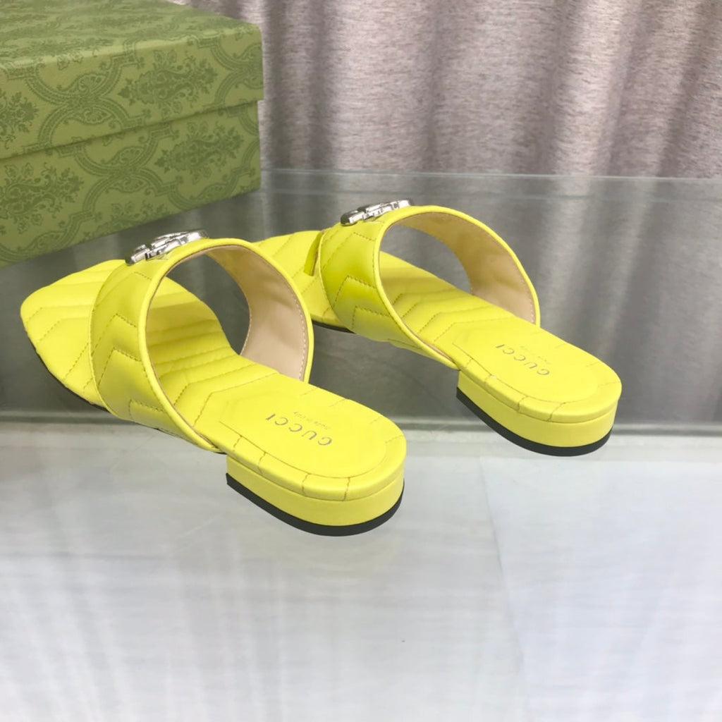GG  marmont logo - embellished mattelasse leather sandal in yellow