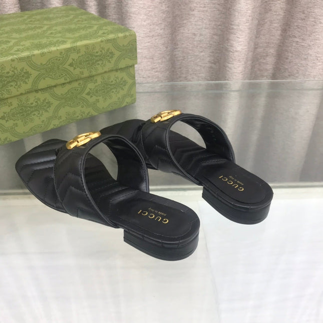 GG  marmont logo - embellished mattelasse leather sandal in black
