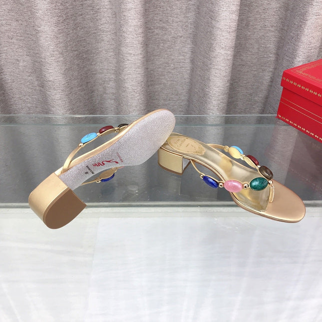 RENE CAOVILLA 26S THONG SANDALS 45 MM IN LIGHT GOLD LAMBSKIN