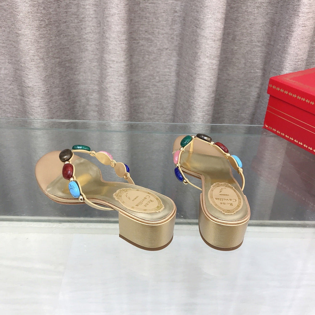 RENE CAOVILLA 26S THONG SANDALS 45 MM IN LIGHT GOLD LAMBSKIN