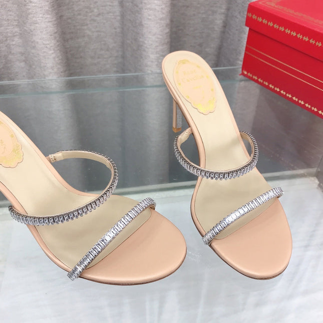 RENE CAOVILLA 26S HIGH-HEELED SANDALS 85 MM IN BEIGE LAMBSKIN