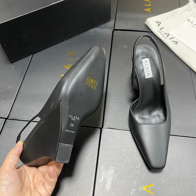ALAIA 26S WEDGE SLINGBACKS 95 MM IN BLACK CALFSKIN