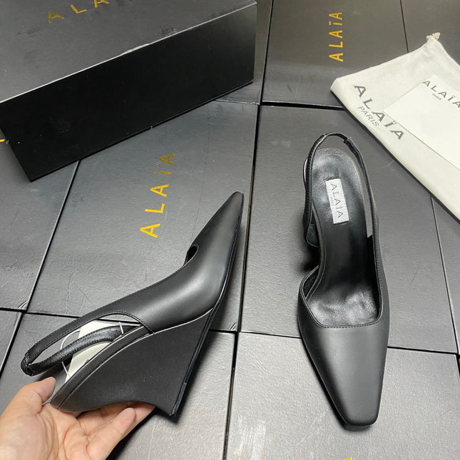 ALAIA 26S WEDGE SLINGBACKS 95 MM IN BLACK CALFSKIN