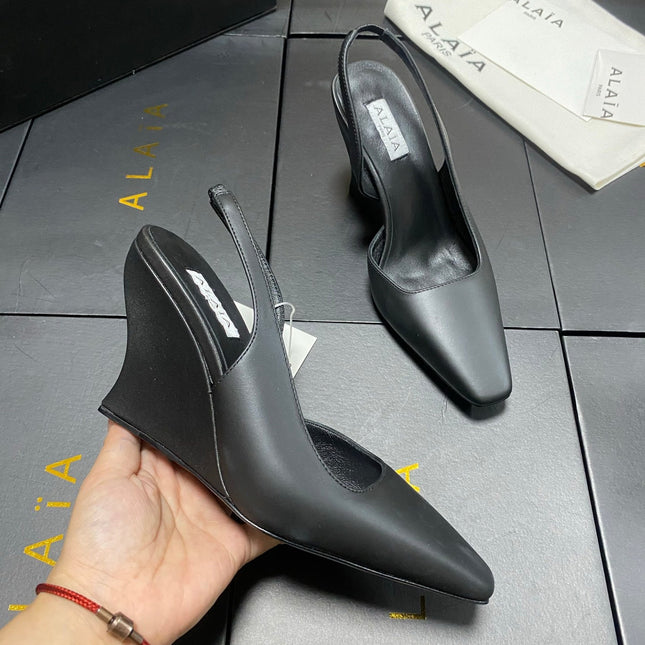 ALAIA 26S WEDGE SLINGBACKS 95 MM IN BLACK CALFSKIN