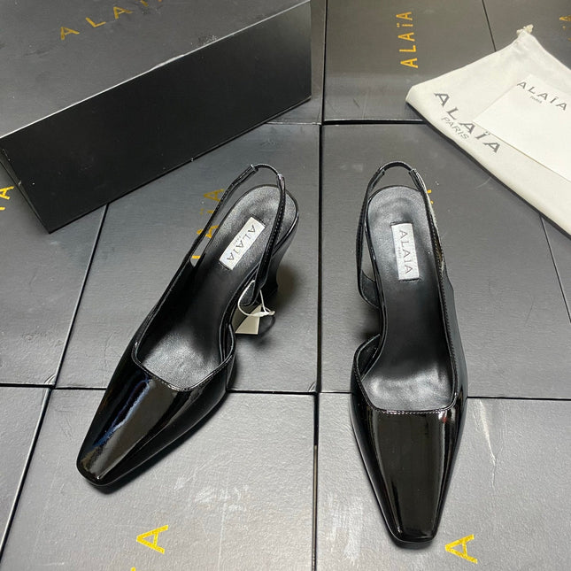 ALAIA 26S WEDGE SLINGBACKS 95 MM IN BLACK PATENT CALFSKIN
