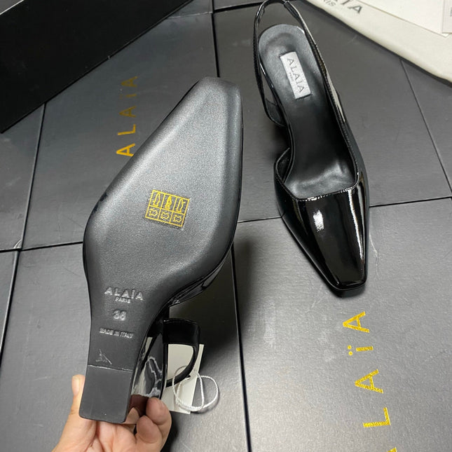 ALAIA 26S WEDGE SLINGBACKS 95 MM IN BLACK PATENT CALFSKIN