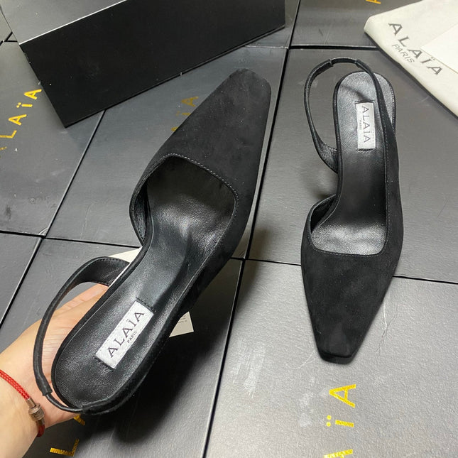 ALAIA 26S WEDGE SLINGBACKS 95 MM IN BLACK SUEDE