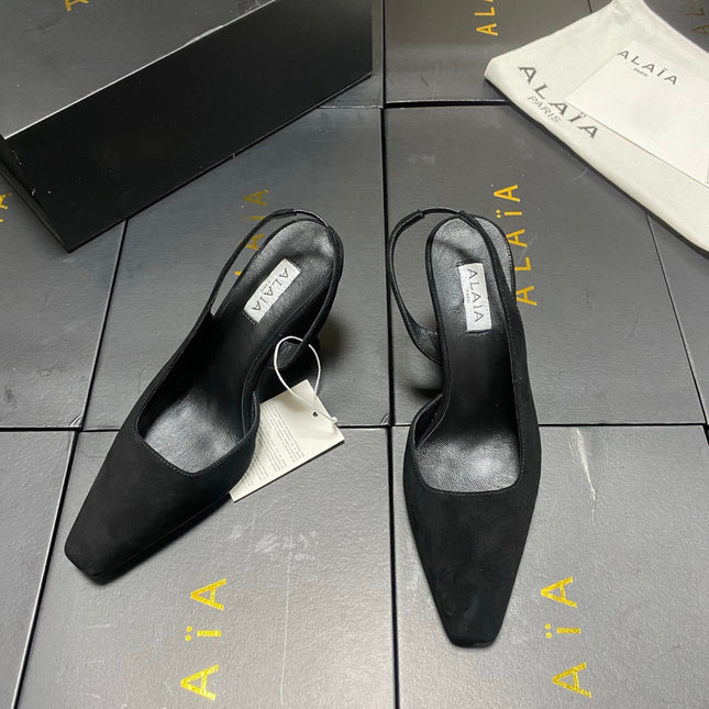 ALAIA 26S WEDGE SLINGBACKS 95 MM IN BLACK SUEDE